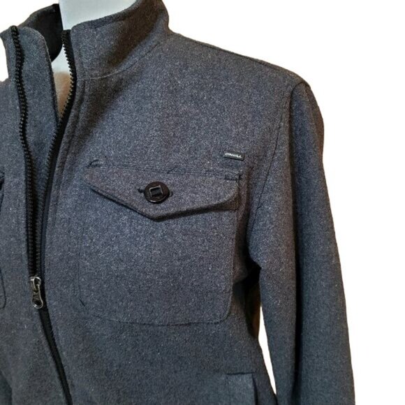 Quiksilver Boys Sz Large Gray Wool Blend Bomber Jacket Full Zip Buttoned Pockets - Picture 4 of 7